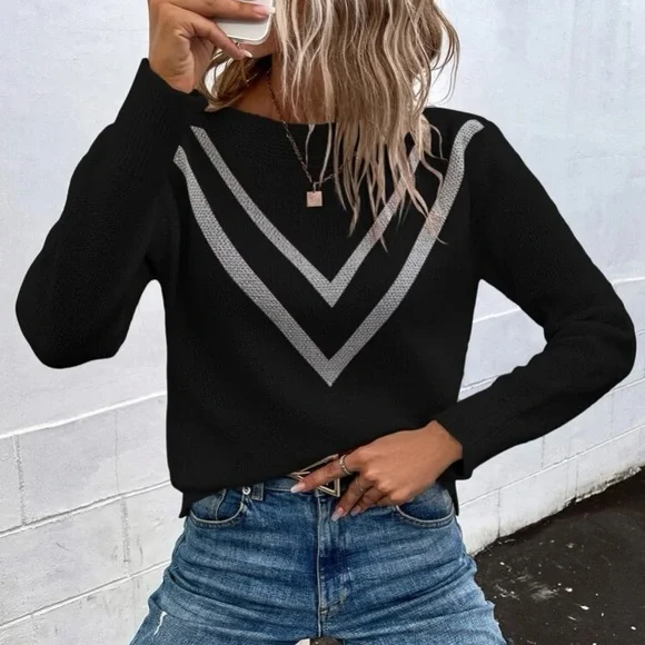 Cozy chevron pattern sweater top - Picture 6 of 6